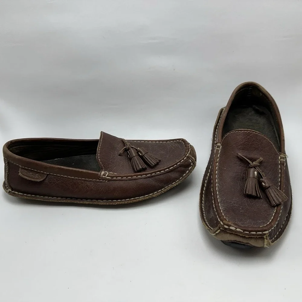 Cabelas Mens Leather Tassel Driving Moccasins Loafers Brown 9.5 D Slip On